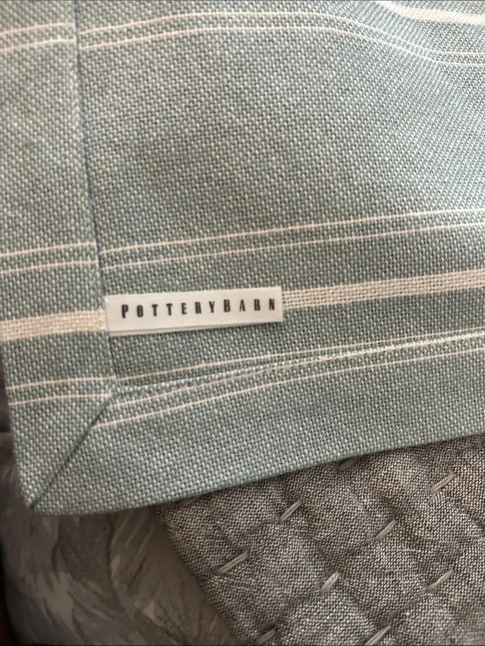 Pottery Barn Set of 8 Striped Cotton Napkins -teal blue-20” square
